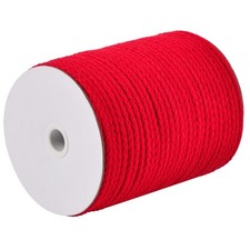 CAQUBO Braided Macrame Cord 6mm x 96 Yard, Red Color, Natural Cotton Cord, Braid