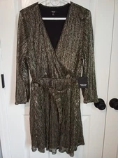 Women's Simply Vera Vera Wang Knot Waist Dress Size XL Black Gold Metallic-NEW!