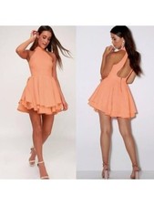 Lulus Dress Rehearsal Bright Peach Skater Dress Sz XS Halter Neck Mini