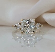 3 Ct Princess Simulated Diamond Three Stone Wedding Ring 14k Yellow Gold Plated