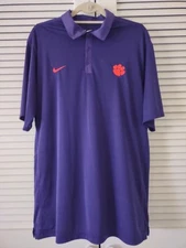 Clemson Tigers Polo Shirt Mens L Purple Nike Dri Fit Performance Golf Paw Logo