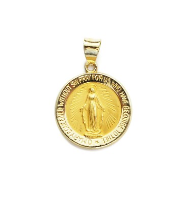 14K Yellow Gold Round Virgin Mary Miraculous Medal Charm Necklace ...