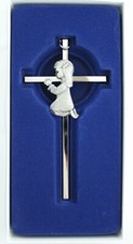 Silver Girl wall Cross Infant Blessing Baby Plaque Wall D cor Hanging