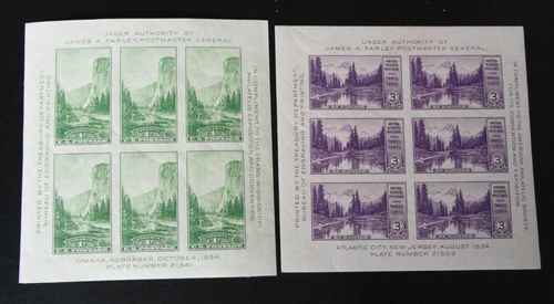 SCOTT #750-751 MINT HINGED 1934 NATIONAL PARKS ISSUE IMPERF SHEETS SET