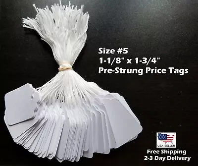 PACK1 Garage Sale Price Tags Size #5 Blank White Merchandise Hang String Strung