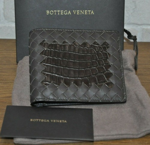 AUTHENTIC NEW BOTTEGA VENETA BROWN NAPPA INTRECCIATO CROCODILE WALLET