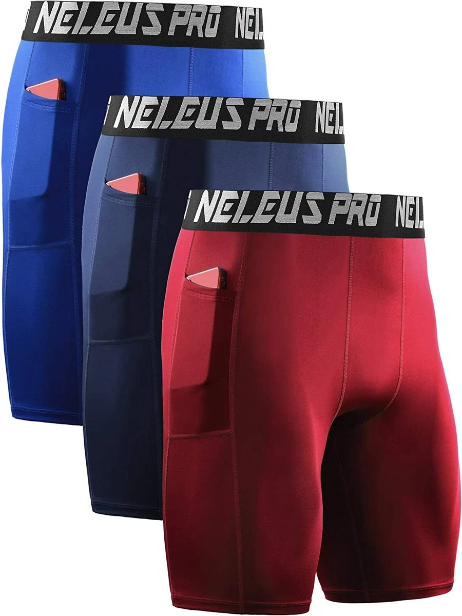 Neleus Men's Compression Short with Pocket Dry Fit Yoga Shorts Pack of 3