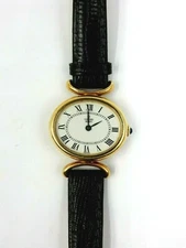 VINTAGE 14K GOLD CONCORD #2098352 QUARTZ WATCH WITH BLACK LEATHER BAND