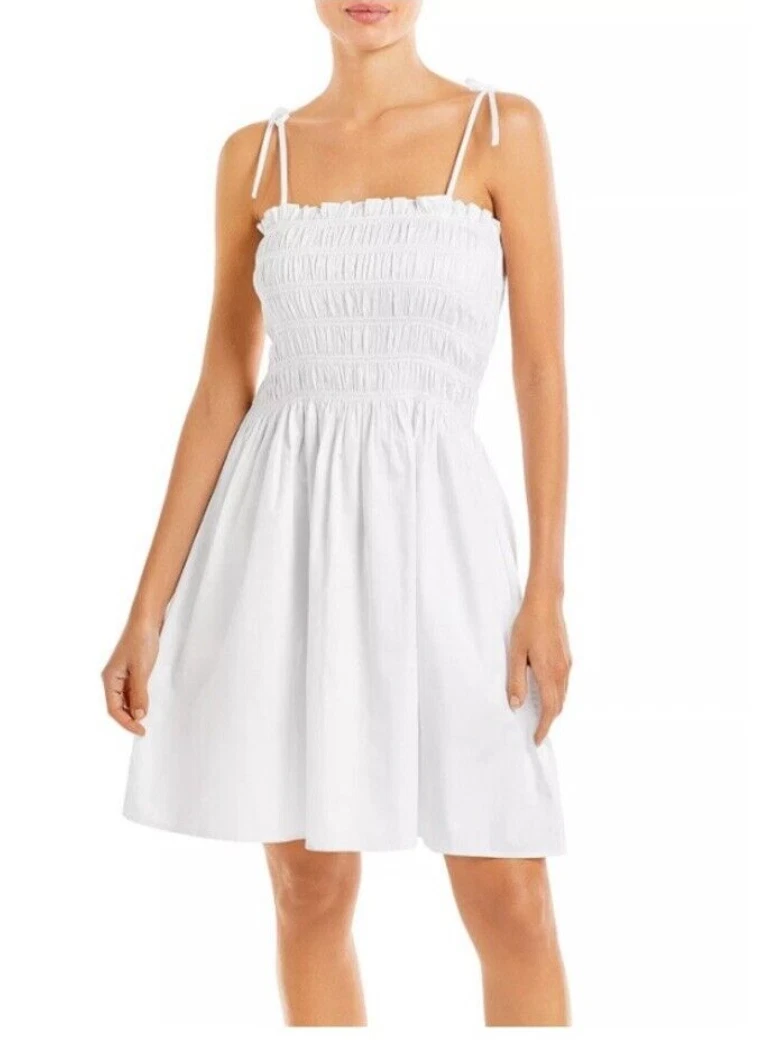 Abito corto bianco smocked Tory Burch X Large nuovo con etichetta