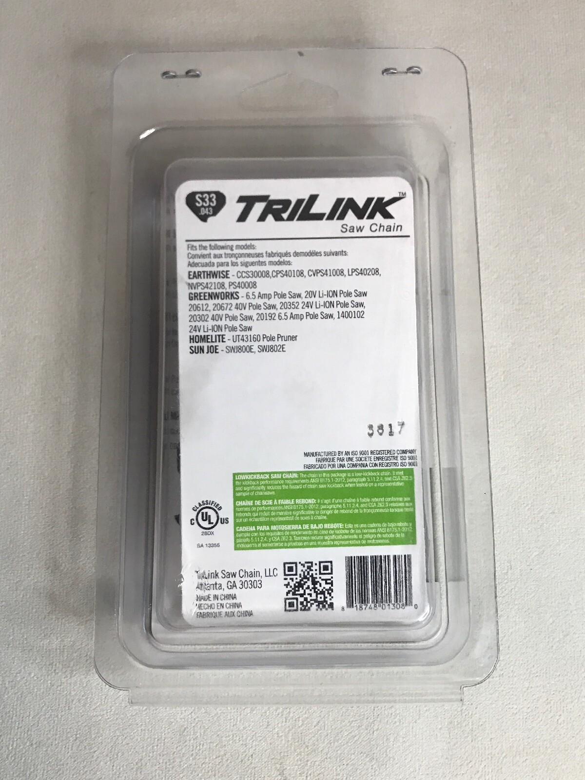 TRILINK 8" Saw Chain 33 Drive Links S33 .043 Homelite Greenworks