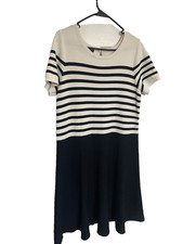 Talbots Size X Black White Short Sleeve Fashion Dress Drop Waist Flare Skirt 42"