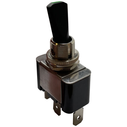 Green Heavy Duty LED Illuminated On Off Metal Toggle Switch 30 Amp 12 V Fit 1/2" - Afbeelding 1 van 8