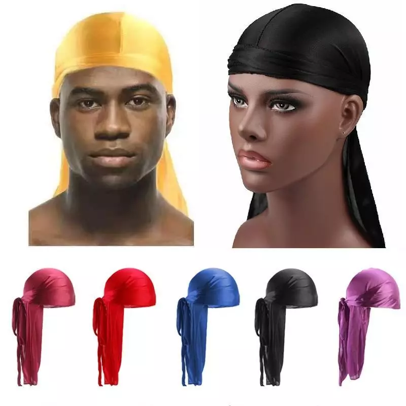 Silky Satin Durag Men's Cap Hat Doo Rag Biker Smooth Head Wrap Bandana 5  pack