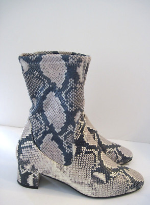 Stuart Weitzman Yuliana Python Leather Snake Print Booties block heel size 5.5