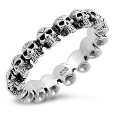925 Sterling Silver Genuine Skulls Ring Band 4mm Oxidized Sizes 5-12