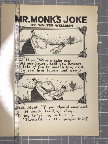 Anillo de dentición de neumáticos Hippo Auto Sr. Monjes Broma Ilustración de guardería vintage - Imagen 2 de 3