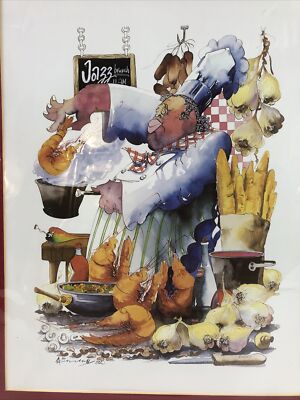 ''Jazz Brunch 11am'' 1982 Art Print from Culinary Jazz Signed Leo Meiersdorff 