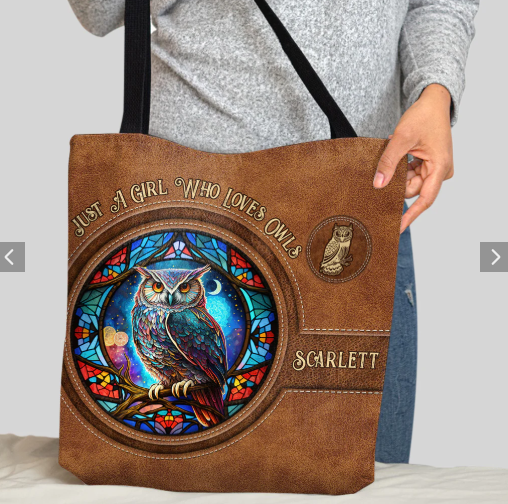 Personalized Owl Tote Bag, Beautiful Owl Moon Stained Glass Handbag