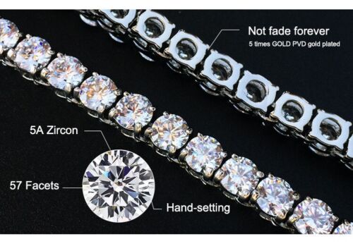 Tennis Chain Gold Plated Stainless Steel Mens Necklace Bracelet 3mm/4mm/5mm/6mm - Picture 3 of 17