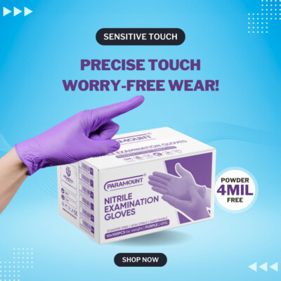PARAMOUNT Purple Exam Nitrile Gloves Powder-Free Large 4mil 1000 PCS
