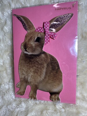 Papyrus Easter Card Die Cut Bunny Rose Gold Glitter Polka Dot Bow Some bunny