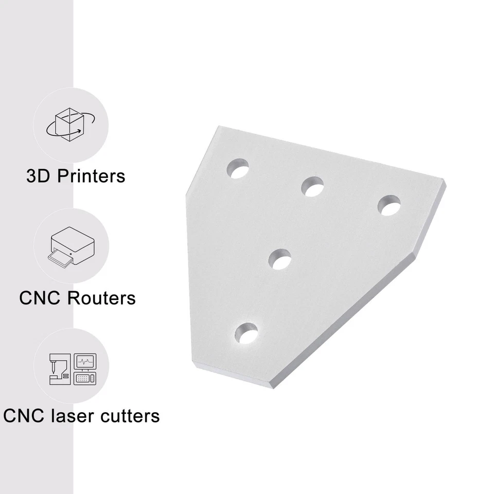 Placa unión exterior en forma T 5 orificios para Perfil aluminio 2020,5 plata - Imagen 3 de 4