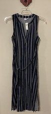 Gap Womens Medium Blue Striped Vneck Midi Style Sleeveless Dress NWT! A2583