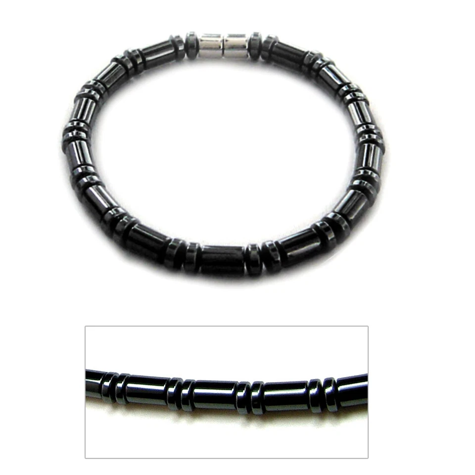 Pulseira masculina elegante magnética de contas cilíndricas de hematita Accents Kingdom - Imagem 2 de 3
