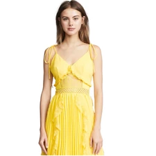 TRUE DECADENCE Yellow Midi Pleated Dress Lace Inset Size M