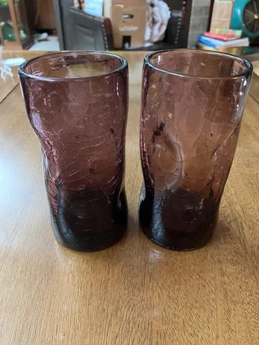 Set of 6 Rainbow? Blenko 6" Pinch Tumblers Amethyst Purple Dimple Glasses MCM