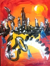 jazz sax  IMPRESSIONIST LARGE ORIGINAL OIL  PAINTING -45YF5795GYY