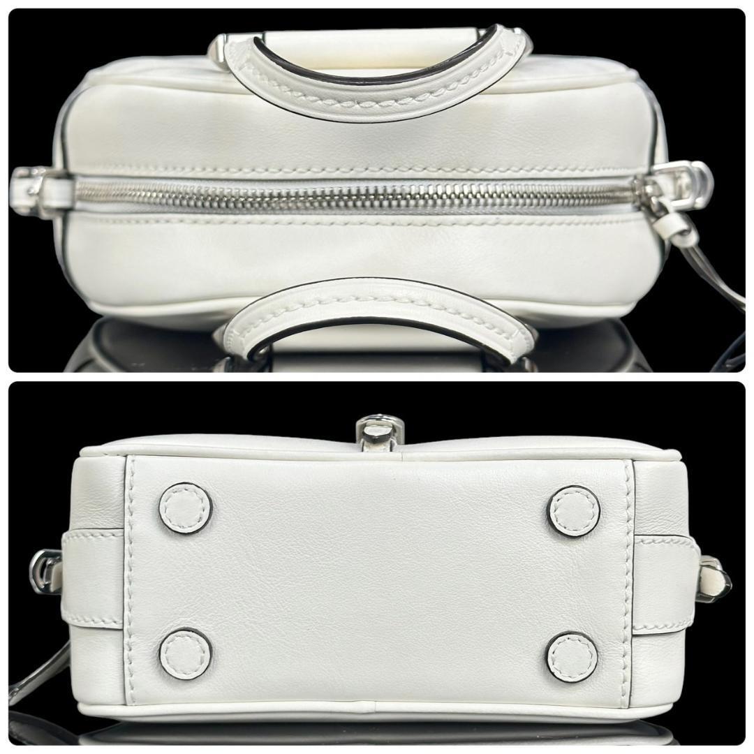 JIMMY CHOO Varenne 2Way Bowling Handbag White Leather Used JIMMY CHOO Varenne 2Way Bowling Handbag White Leather Used