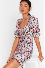 Nasty Gal We've Got to Grow Floral Mini Dress Pink UK 12