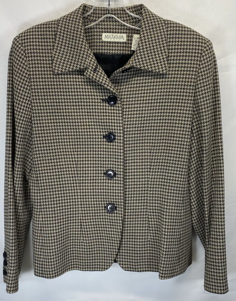 ANN TAYLOR PETITES ЖЕНЩИН SZ 6P BLAZER КУРТКА ШЕРСТИ СМЕСЬ ЗЕЛЕНЫЙ/БЕЖЕВЫЙ HOUNDSTOOTH - Изображение 4 из 4