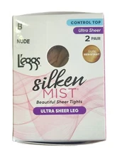 L'eggs Control Top Silken Mist Ultra Sheer Tights - 2 Pair - Size B - Nude