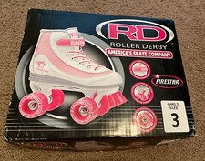 Roller Derby Firestar Youth Girl's Quad Roller Skates, White/Pink, Size 03