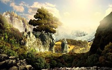 Landscape forest mountains trees fantasy art Custom Gaming Mat Desk