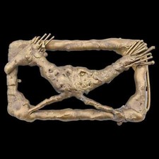 Solid Brass Roadrunner Brutalist Abstract Studio Art Large Vintage Belt Buckle