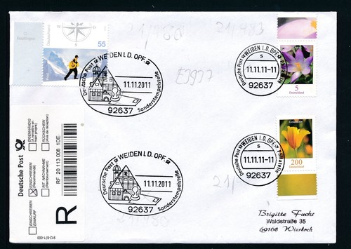 E3937) Reco-Brf mit R-Label + SST Weiden phila Sonderstempelstelle 11.11.11-11