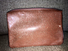 ULTA Beauty COSMETIC CASE Makeup PINK GLITTER Toiletry Bag LARGE POUCH Travel