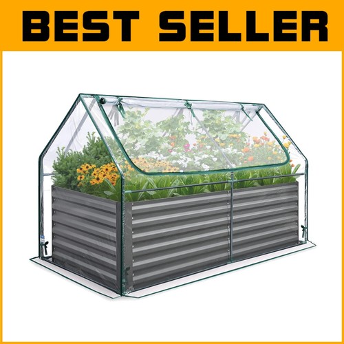 Deep Raised Galvanized Garden Bed with Clear Zipper Cover for Vegetables 6x3x2