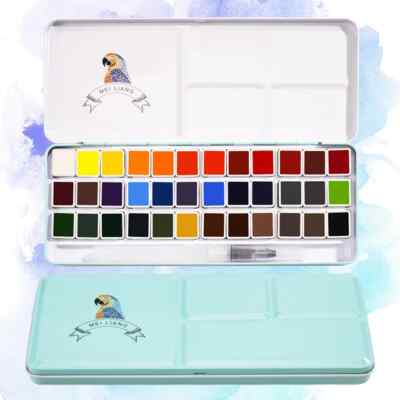MeiLiang Portable Watercolor Paint Set 36 Colors + Metal Box, Watercolor Brush