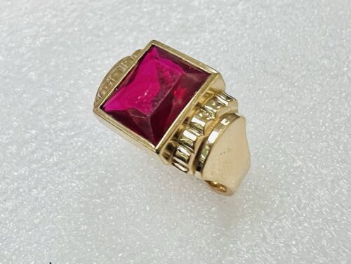 Vintage 10k Solid Gold Lab Created Ruby Men's Ring Size 10.25 ( 7.3 Grams ) - Picture 2 of 5