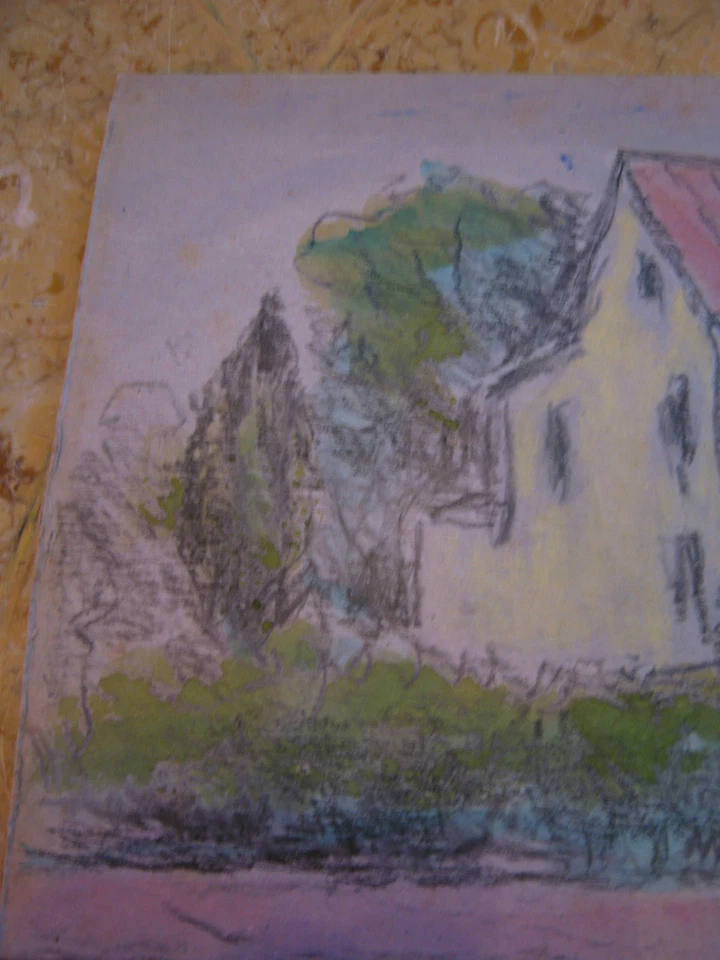 Antiguo de colección de principios del siglo XX. Dibujo de casa a carbón E A Trego Foto 4 de 4