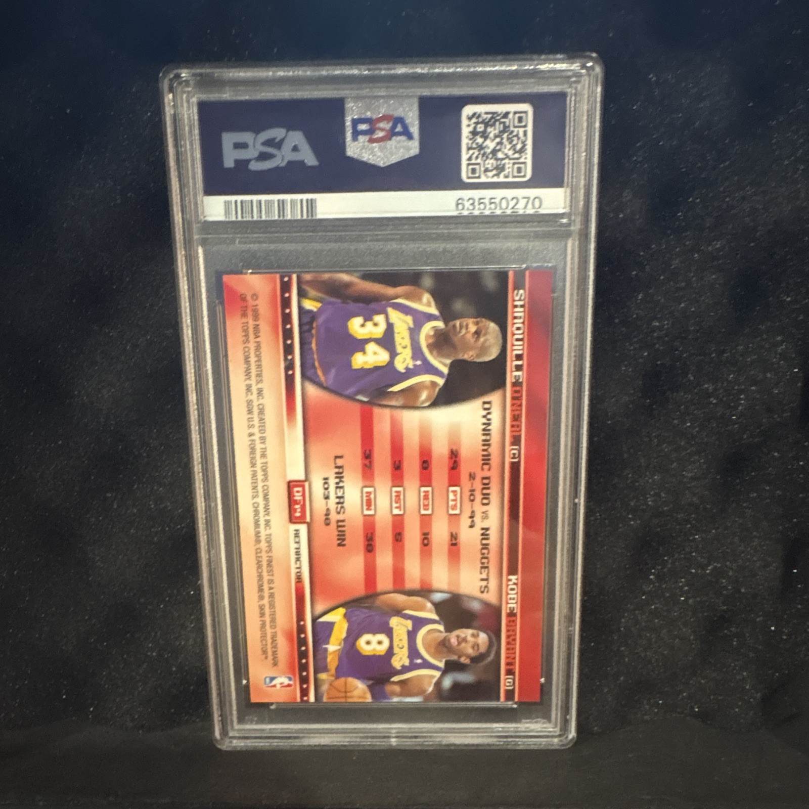 1999 Topps Finest Double Feature #DF14 Kobe Bryant Shaquille O'Neal PSA 7 view 3