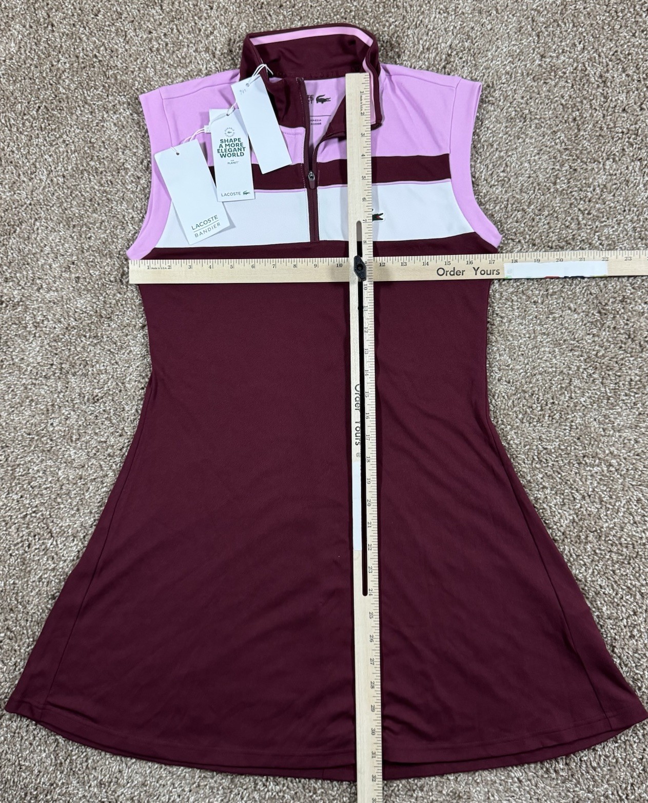 Lacoste Dress Women's Size 36 Short Sleeve Slim Fit Pink Stretch 1/4 Zip Dry NEW thumbnail 5