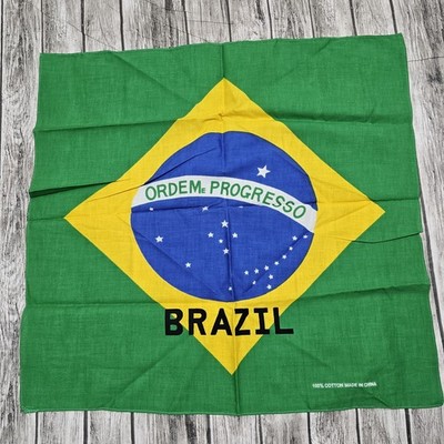 Vintage Y2K Brazil Bandana Kerchief Mens One Size Green Order And Progress 