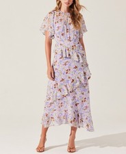 ASTR the Label Floramae Floral Ruffle-Trim Midi Dress Women's XL Lavender Floral