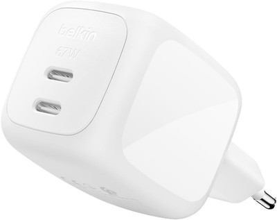 Belkin Smartprotect 2-Port USB C Ladegerät, 67W, Gan-Ladegerät, 2X USB-C, Schnel