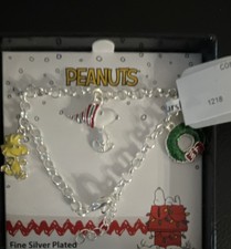 Peanuts Fine Silver Plated Bracelet Snoopy, Woodstock Christmas Charms. NWT